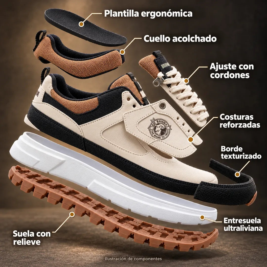 Ilustración de componentes separados del zapato beige con etiquetas