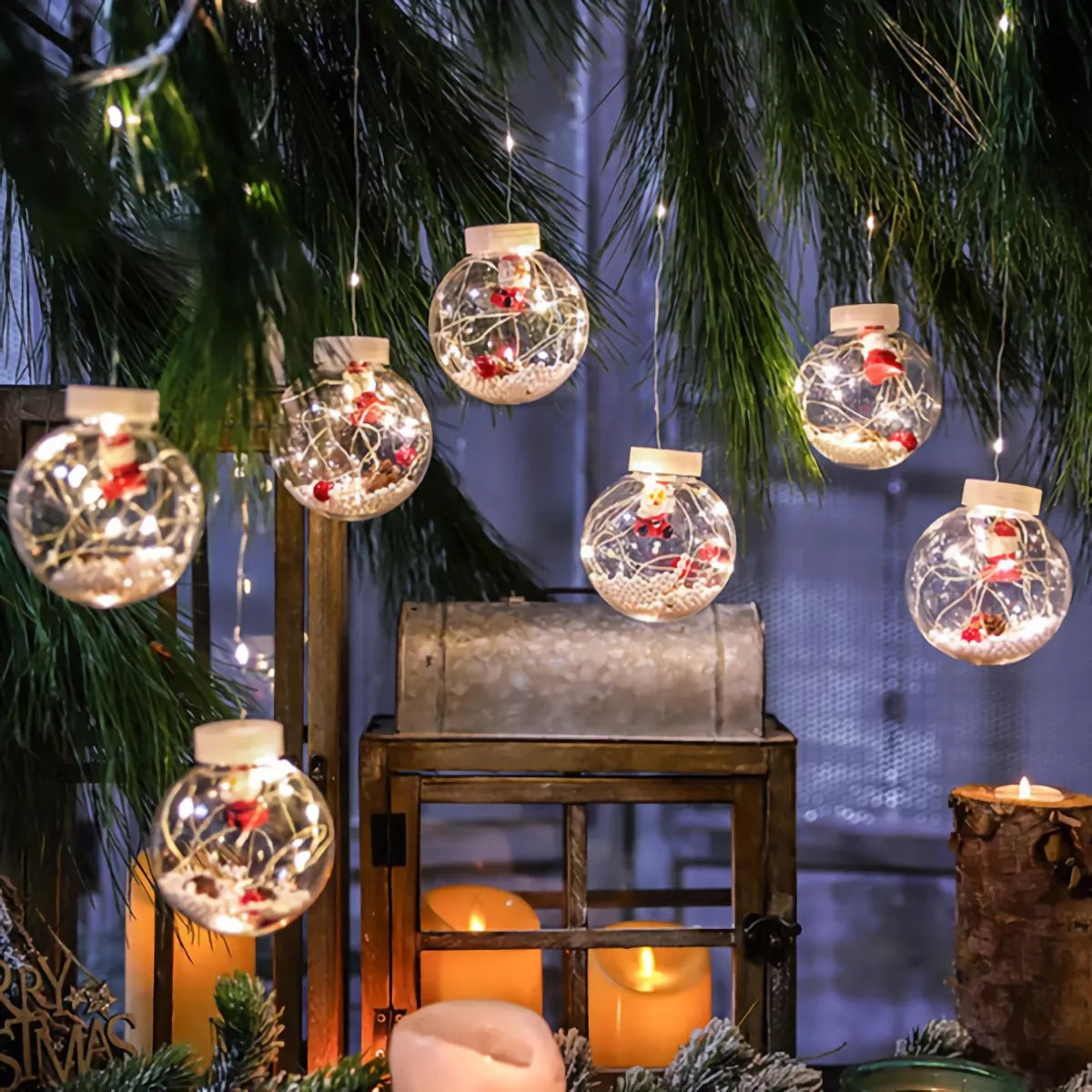 😍Cortinas de LUCES NAVIDEÑAS con BOLAS de FIGURAS🎅☃️