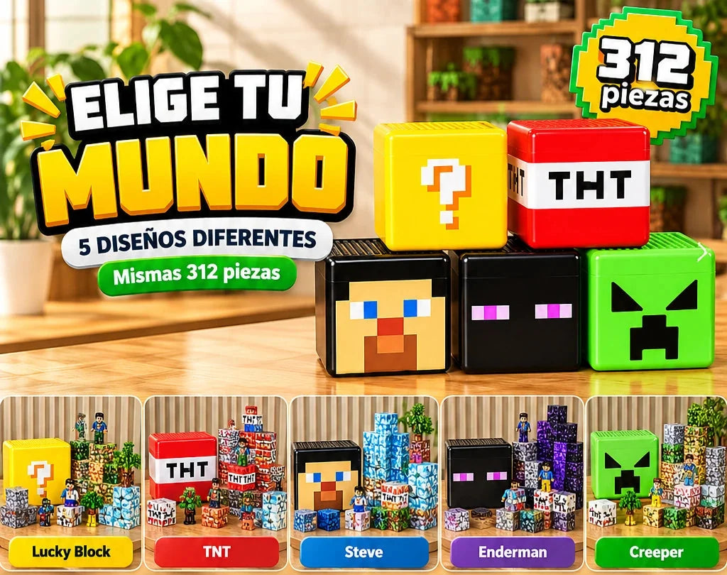 Cinco diseños: Lucky Block, TNT, Steve, Enderman y Creeper