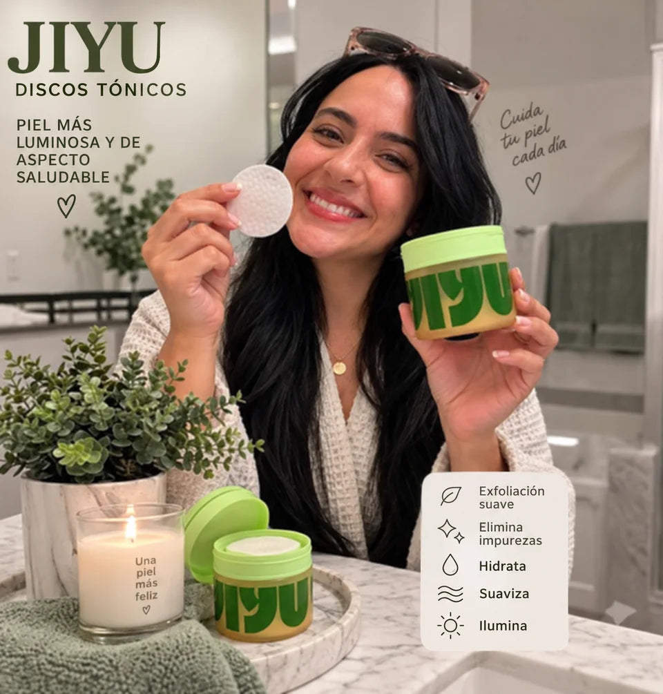 JIYU discos tónicos: mujer mostrando el producto